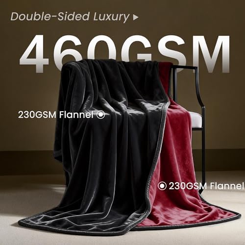 gogobunny Waterproof Flannel Blanket for Bed Couch Sofa, Reversible Double-Sided Throw for Dog Puppy Cat, Stain Resistant Furniture Protector Against Liquid Pee and Fur (90" x 90", Black/Red)