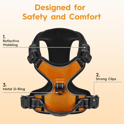 No Pull Dog Harness, No-Choke Soft Padded Reflective Dog Vest Harness with Front Clip & Top Handle, 2 Quick-Release Buckles, Adjustable for Small Medium Large Dogs