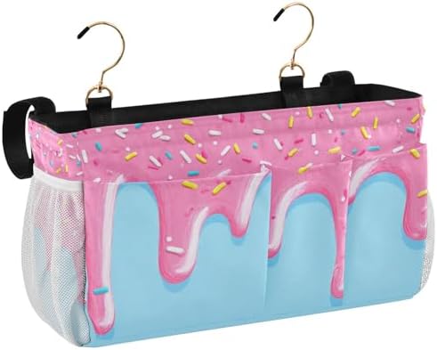 Bedside Caddy Hanging Bunk Bed Caddy Bed Organizer Hanging Pocket with 2 Hooks Bedside Storage Organizer Pocket Bag Holder Cartoon Dripping Frosting