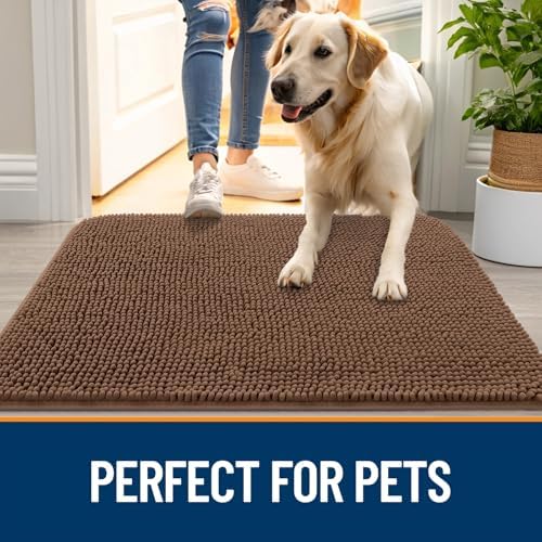 OLANLY Dog Door Mat for Muddy Paws 44x24, Super Absorbent Chenille Mud Mat
