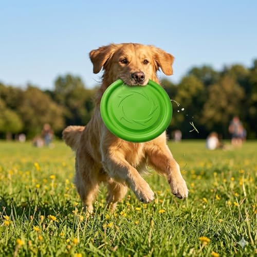 2-in-1 Flying Disc & Slow Feeder Dog Toy - 9.6" Large Floating Aerodynamic Frisbee, Durable Soft Rubber Chew Toy for Fetch, Water Play & Training (Green)