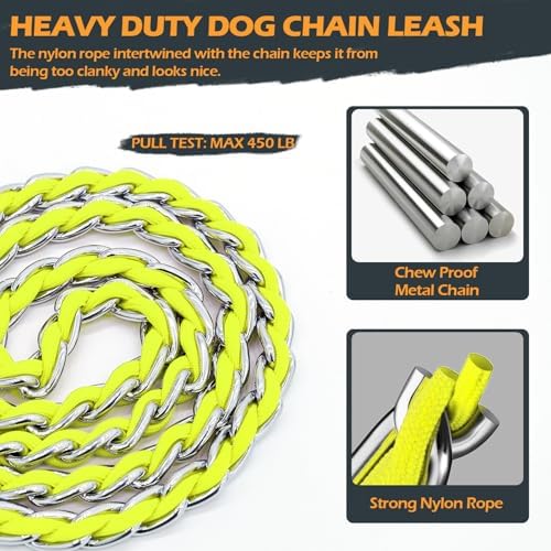 Chain Dog Leash, Bite-Proof Metal Leash, with Padded Handle