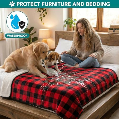 PetAmi Waterproof Dog Blanket Puppy Cat Bed Cover Queen 90x90 Checker Red