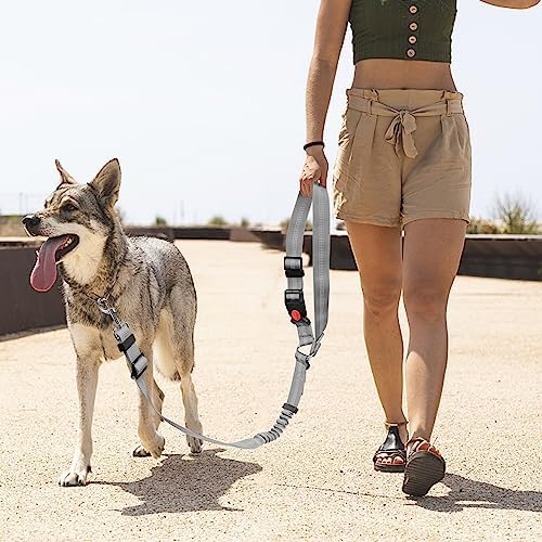 YAOHDAO Dog Seat Belt Harness for Car, Restraint Adjustable with Elastic Bungee Buffer Headrest for Vehicle, 360° Swivel Carabiner Nylon Pet Safety Seat Belts Heavy Duty Car Harness for Dogs (Grey)