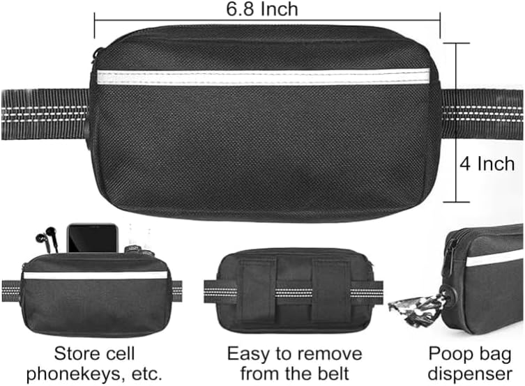 Hands Free Dog Leash with Waist Zipper Pouch, Dual Padded Handles and Dual Bungee Shockabsorbing Leash with Safety Reflective Strip for Walking, Jogging and Running Your Dog (Blue)