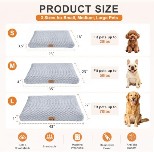 Washable Large Dog Bed 43" L x 27" W Crate Pad for Senior Dogs