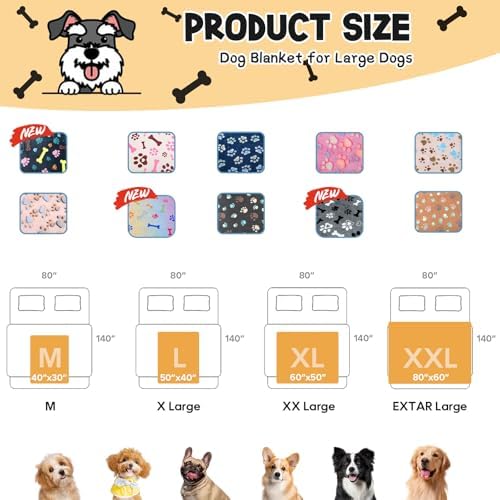 Rezutan Upgraded Flannel Blankets for Large Dogs & Cats, Grey 80" x 60"