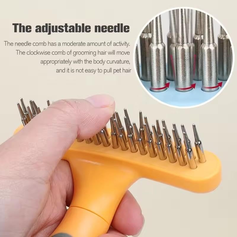 Pet Grooming Rake, Dual Row Stainless Steel Undercoat Deshedding Tool for Dogs Cats, Ergonomic Non-Slip Handle Detangling Brush for Shedding Mat Removal, Orange Blue