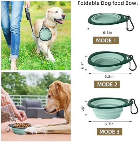 LEAWALK Reusable Pet Collapsible Bowls 2 Pack for Cats Dogs, Portable Pet Feeding Watering Dish with 2 Carabiners for Walking Parking Traveling Indoor (Medium Blue+Green)