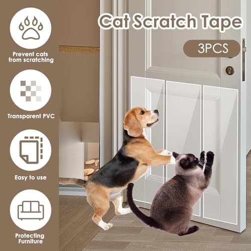HSHGZSR Door Frame Protector, Door Scratch Protector, Clear PVC Dog Scratch Door Protector, Wear Resistant Cat Scratch Protector, Adhesive Flexible Dog Door Guard Scratch for Home Door Sofa (3pcs)