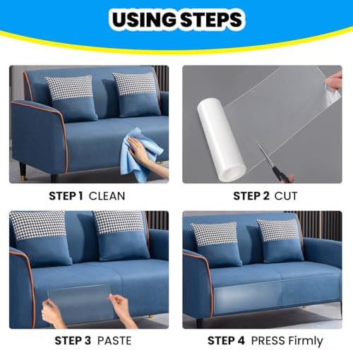 Cat Scratch Furniture Protector: Cat Anti Scratch Tape - Door Protector from Dog Scratching - Clear Training Self Adhesive Tape for Carpet, Sofa, Couch, Door (197in x 7.9in)