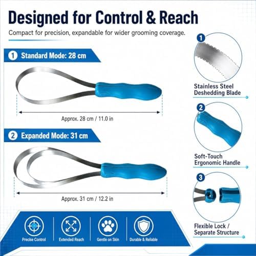 2026 New Dual Sided Shedding Blade for Cats Dogs, Professional Dog Grooming Deshedding Brush, Stainless Steel Undercoat Rake for Short Long Haired Pets Removes Loose Hair Effectively (1PC-Double Lap)