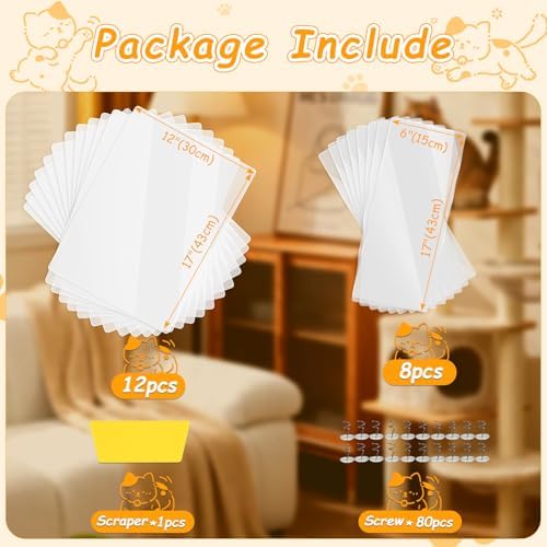 20Pack Self-Adhesive Cat Furniture Protector, Large Size Couch Protector from Cat Claws, Removable Anti Scratch Furniture Protector for Sofa Back Walls Corners with 80 Twist Pins