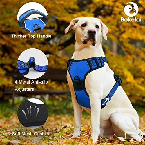 No Pull Dog Harness for Small Medium Large Dogs Adjustable Reflective Pet Vest with Front Clip Padded Harness for Dogs Easy Control Handle Best for Outdoor Training and Walking Blue XL