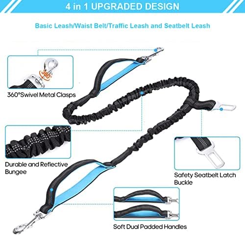 Hands Free Dog Leash for Running Walking Hiking Jogging Biking,Dual-Handle Bungee Leash for Medium to Large Dogs, 51.18" inch to 70.86" Dog Running Leash with Car Seat Belt Buckle