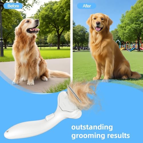 Undercoat Rake for Dogs & Cats, 3-in-1 Skin-Friendly Pet Fur Brush with One-Click Self-Clean Button, Deshedding Dog Brush for Long haired Pets, Cat Comb Removes Matted Fur & Loose Hair