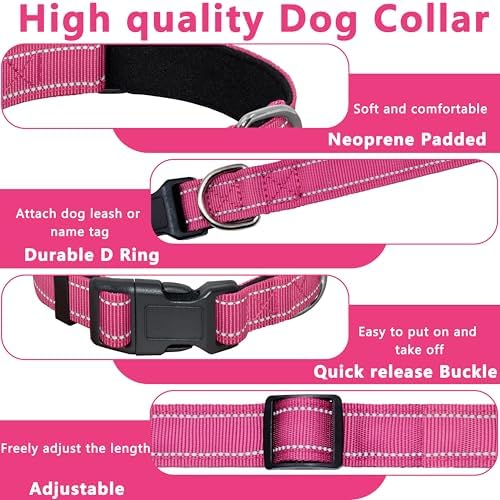 Seyezo Reflective Dog Collar, Soft Neoprene Padded Collar(Hotpink,S)