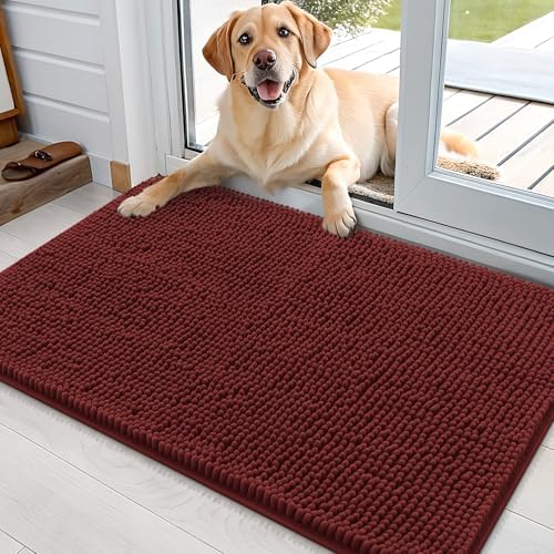 OLANLY Dog Door Mat for Muddy Paws 36x24, Super Absorbent Chenille Mud Mat