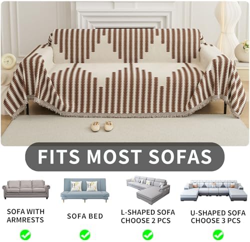 HAOMAIJIA Boho Sofa Covers Couch Covers for 3 Cushion Couch Sofa Pet Friendly Soft Thick Non Slip Couch Cover for Dogs Washable Sectional Couch Covers L Shape Furniture Protector (Brown, 71"x134")
