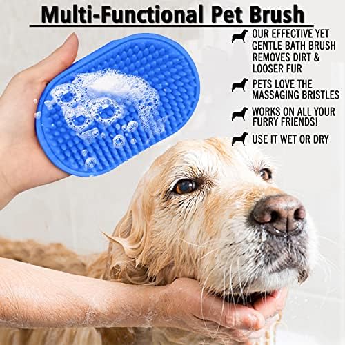Dog Grooming Brush, Pet Shampoo Bath Brush Shedding Soothing Massage Rubber Comb with Adjustable Ring Handle for Long Short Haired Dogs and Cats 2pcs