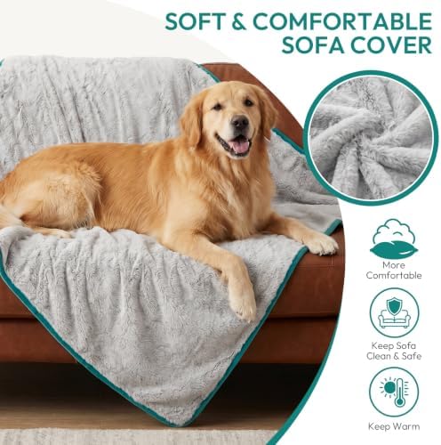 Waterproof Dog Blanket for Couch Bed, Reversible Soft Plush Pet Throw with 3-Layer Leakproof Protection, Washable Furniture Cover for Dogs & Cats, Portable Travel Pet Blanket 48"x40", Grey