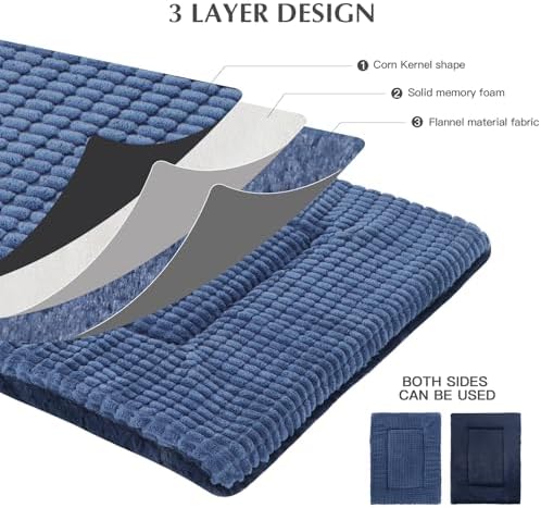 BVAGSS Reversible Dog Crate Pad, Memory Foam Pet Bed Mat, Soft Warm Machine Washable Sleeping Kennel Mattress for Small Medium Dogs XH079 (24''x18''x1.6'',Navy)