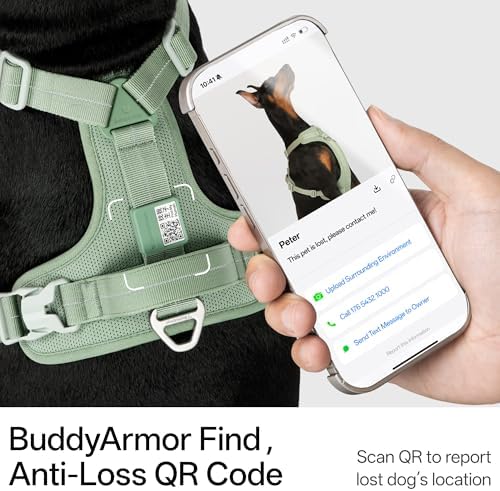 All-Weather No Pull Dog Harness Reflective Vest Harness QR Code Anti-Lost Adjustable Quick-Release Buckle Soft Padded Breathable Harness for Small Medium Dog (Light-Olive, S)