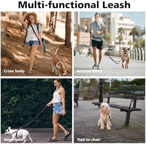 8.5ft Hands Free Dog Leash Adjustable for Medium Dogs, Black