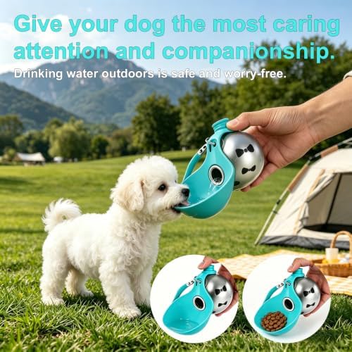 Portable Dog Water Bottle, Flip-Top Silicone Bowl Design, Insulated Hot & Cold Retention Material, One-Hand Leakproof Use, Perfect for Walking & Hiking, 10oz (Blue, Printing)