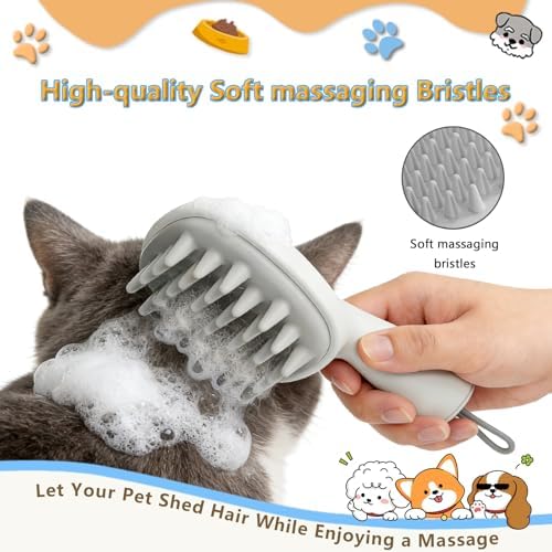 Dog Bath Brush & Massager, Dog Cleaner & Cat Grooming Brush, Silicone Shampoo Scrubber for Dogs & Cats, Rubber Curry Brush for Bathing, Washing & Shedding Care