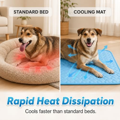 Dog Cooling Mat, 2026 Upgraded Ice Silk Summer Comfort, Self-Cooling Pressure-Activated Mat for Dogs & Cats, Helps Keep Pets Cool and Dry, Washable Non-Slip Pet Bed Mat (Blue, M( 23.6 x 19.7 in))