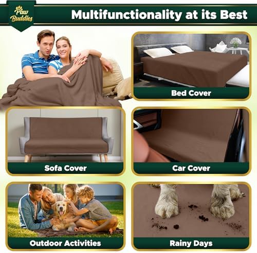 Paw Buddies Premium Waterproof Blanket 80"x90" Velvet-Feel Reversible Throw – Leakproof, Machine Washable Bed & Sofa King Size Protector for Couples, Pets & Travel + Bonus Small Blanket