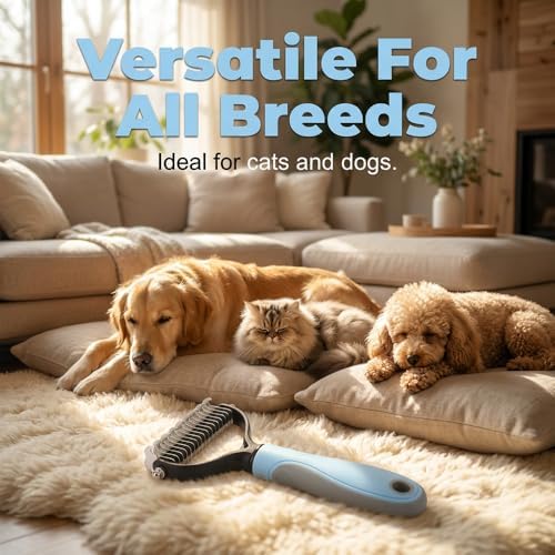 Double-Sided Pet Grooming Brush, Pro Tool For Dogs Shedding Stainless Steel Dual Tooth Undercoat Rake Detangling Comb Ergonomic Pet Grooming Brush (Green, 1PCS)