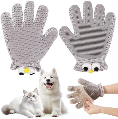 Pet Grooming Gloves Suitable for Long- And Short-Haired Dogs and Cats. Double-Sided, Two-in-One, Pet Hair Removal Gloves for Depilating and Massaging Cats and Dogs. Upgraded Five-Finger Design.