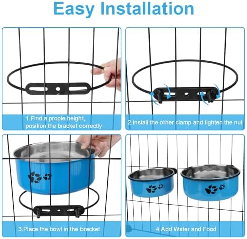 Dog Crate Water Bowl Stainless Steel Hanging No Spill, Blue, M
