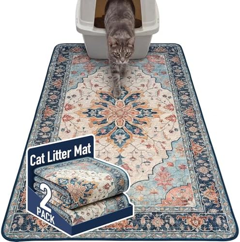 Hompet Cat Litter Mat 2 Pack, 36x60 Large Machine Washable Trapping Mats for Cats, Super Absorbent & Urine-Proof Cat Litter Box Mat for Floor, Waterproof & Non Slip Kitty Litter Rug