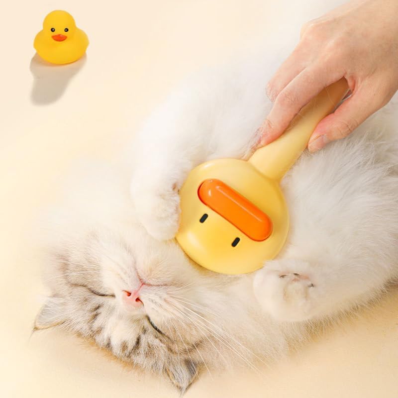 Luckieco Self-Cleaning Pet Grooming Brush with 140 Bent Teeth – Cute Duck Slicker Brush for Cats & Dogs, Gentle Deshedding Tool Removes Loose Fur Easily
