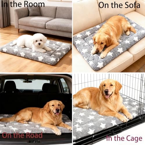Dog Bed mat Machine-Washable Dog cage mat Gray Star（35x23x1.5in）