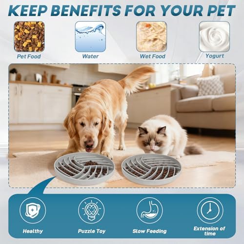 Silicone Slow Feeder Bowls for Dogs and Cats - Wet Food, Suction Cups, Interactive, Reduces Boredom, Anxiety, Anti-Choking, Non-Slip Design (Gray)