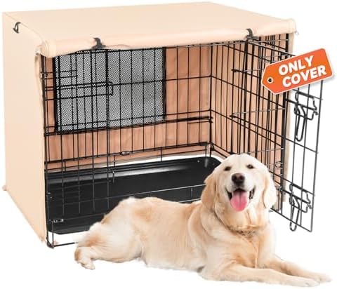 X-ZONE PET Dog Crate Cover Waterproof Kennel Cover, 48 in Beige with Window