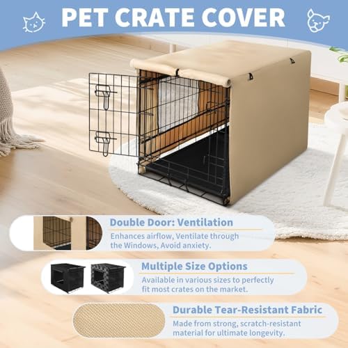 X-ZONE PET Dog Crate Cover Waterproof Kennel Cover, 48 in Beige with Window
