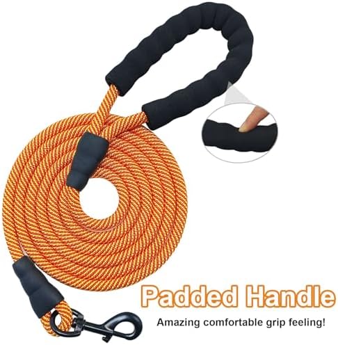 MayPaw Heavy Duty Rope Dog Leash, 3/4/5/6/7/8/10/12/15 FT Nylon Pet Leash, Soft Padded Handle Thick Lead Leashes for Large Medium Dogs (Orange, 1/2" * 8')