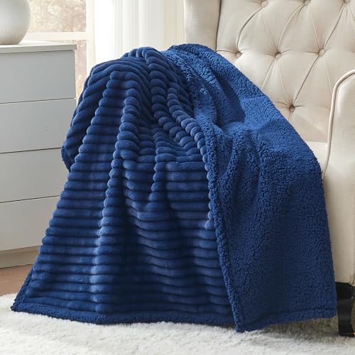Qeils Waterproof Calming Dog Blanket for Large Dogs, Noiseless Soft Plush Pet Blanket for Bed, 500GSM Thick Faux Fur Pet Throw, Cozy Couch Furniture Protection Washable, Night Blue, 50x60IN