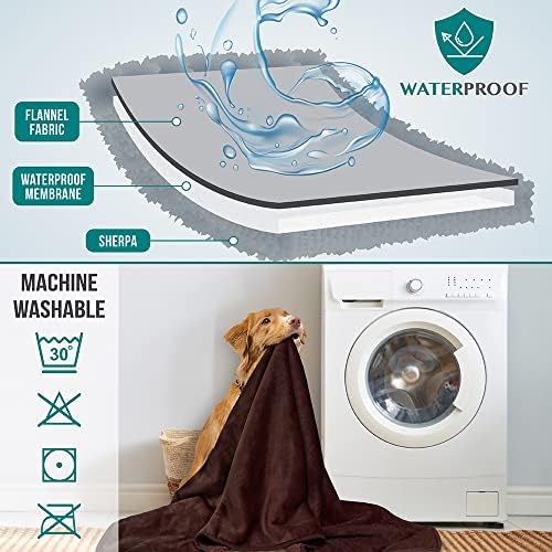 PetAmi Waterproof Dog Blanket Puppy Cat Couch Bed Cover, Queen 90x90 Brown