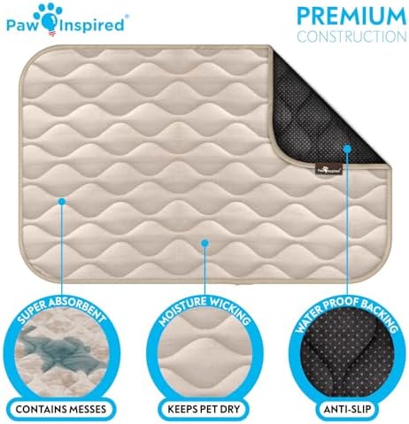 Paw Inspired Washable Padded Crate Mats for Dogs, Beige, 41x28 Inch