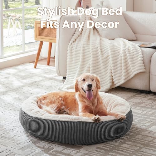 36 inches Calming Donut Dog Bed for Large Dogs,Dark Grey