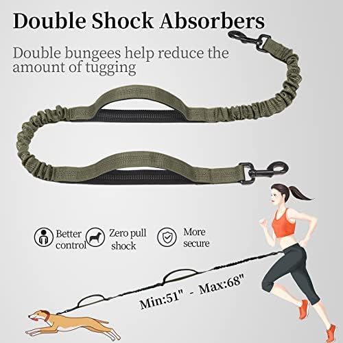 iYoShop Hands Free Dog Leash with Zipper Pouch, Large, Military Green
