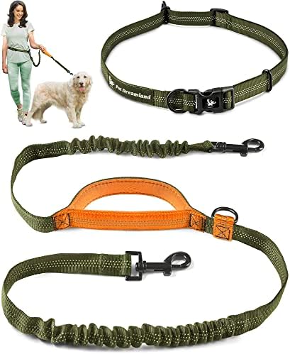 Pet Dreamland Trending Hands-Free Dog Leash for Large Dogs. Ultimate Comfort & Freedom. Premium Quality & Versatile Waist Belt. Your Dog Will Absolutely Love This Amazing Leash (Khaki & Orange)