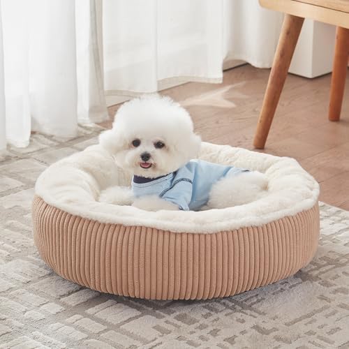 23 inches Calming Donut Dog Bed for Small Dogs,Brown