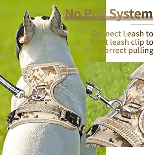 HEELE Dog Harness, No Pull Adjustable Padded Reflective Harness for Small Medium Large Dogs with Handle for Walking Training, Camo Tan, M